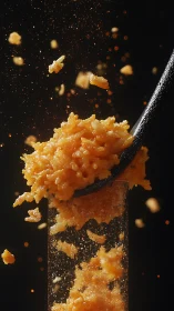 Golden crispy crumbs cascade in a dramatic splash of light.