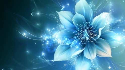 Digital blue flower illustration with glowing abstract light.