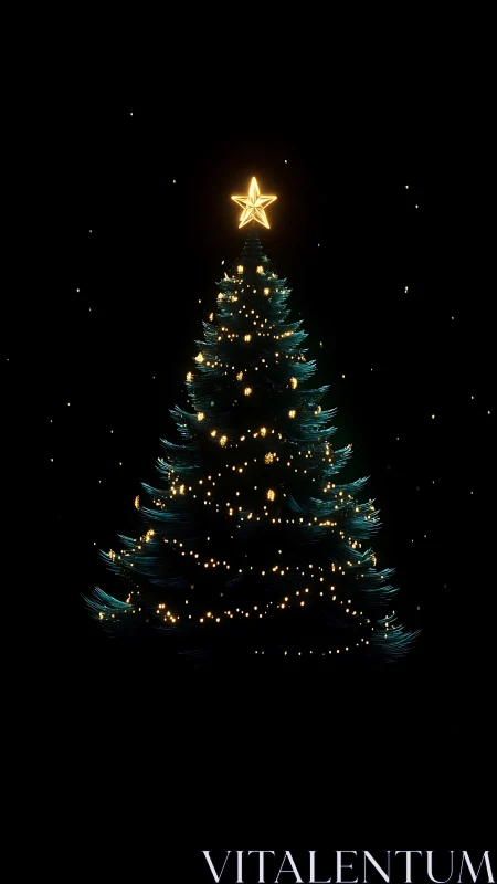 Glowing Christmas tree shines softly against deep night