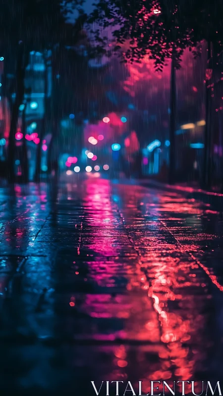 Neon rainspell over midnight pavement in chrome dreamscape.