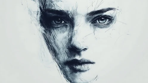 Monochrome sketch portrait of a human face on white field.