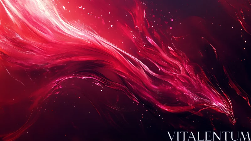 Crimson energy phoenix streak across dark cosmic field.