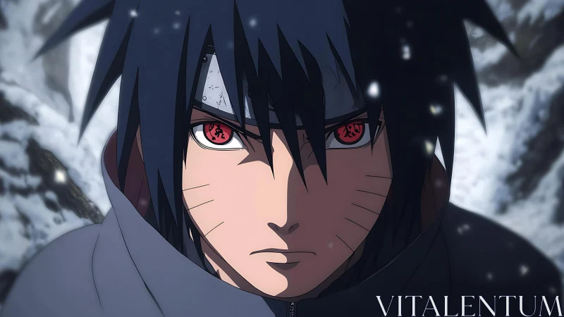 Intense ninja gaze holds steady in a swirling winter storm