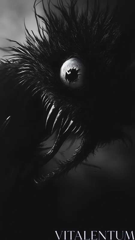 Monochrome macro portrait isolates feral creature eye and teeth