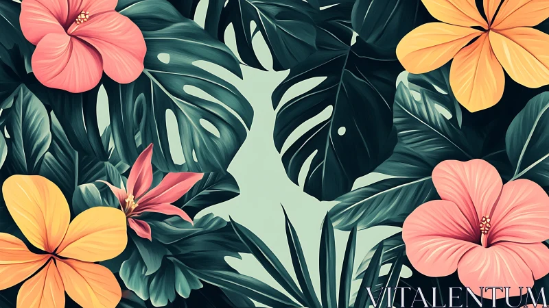 Tropical Floral Composition with Monstera Foliage.