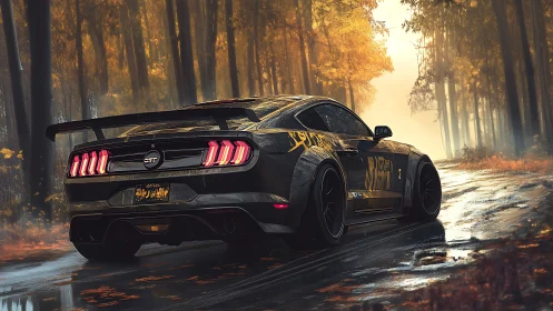 Autumn forest street racer under moody cinematic light.