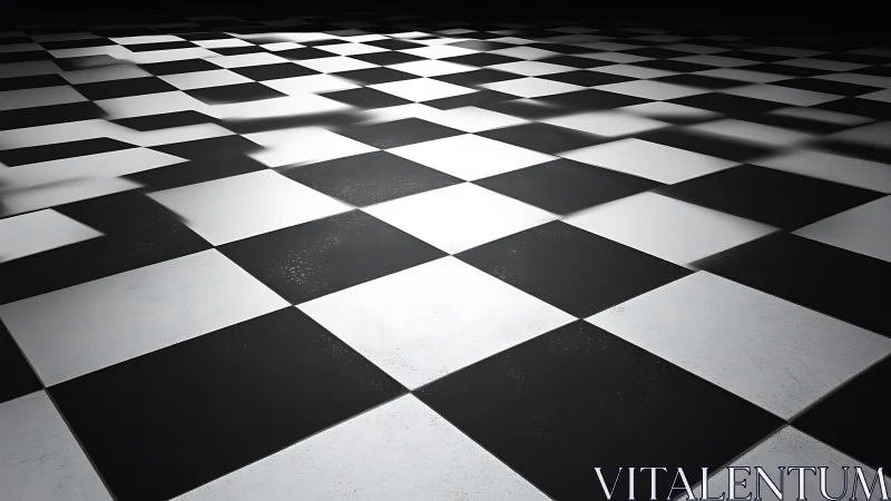 Black and white checkered floor extending into darkness.