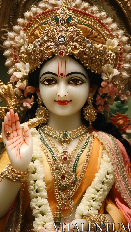 Golden divine goddess idol glows in jeweled ceremonial splendor.