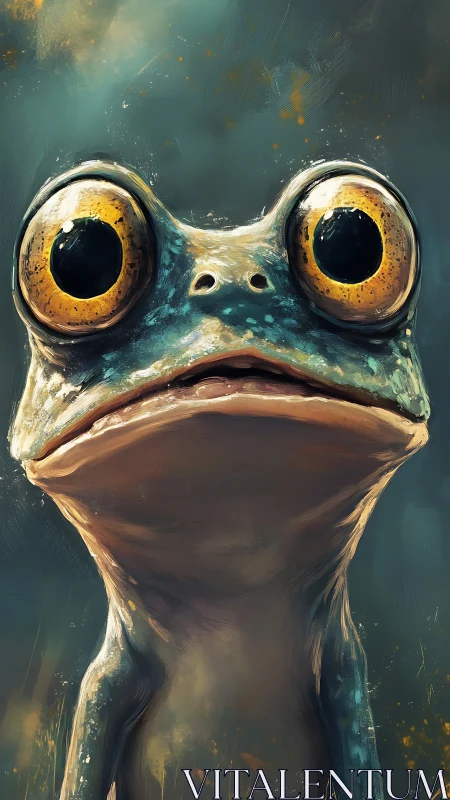 Digital painting portrait of a wide-eyed stylized frog character.