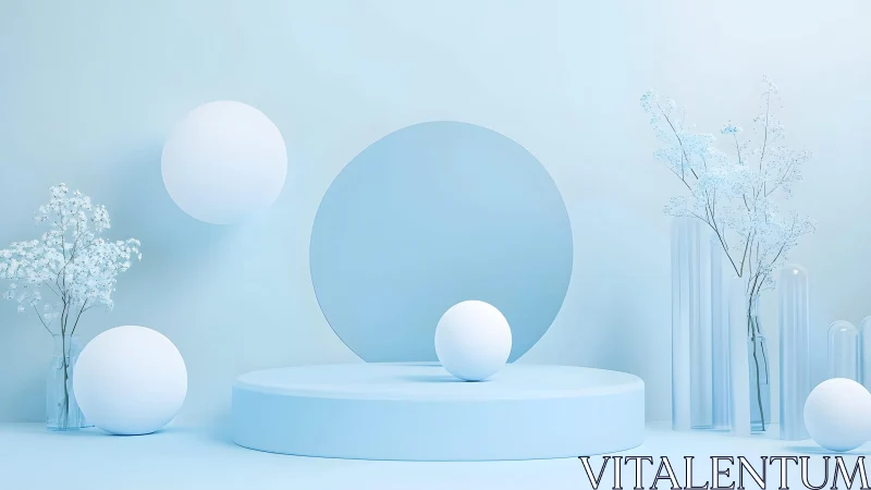 Soft blue minimal stage welcomes calm shapes and flowers