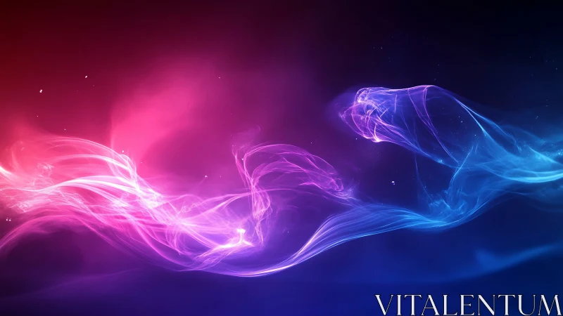 Abstract pink and blue light waves on dark gradient background.