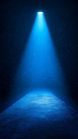 Midnight corridor drenched in celestial spotlight blue.