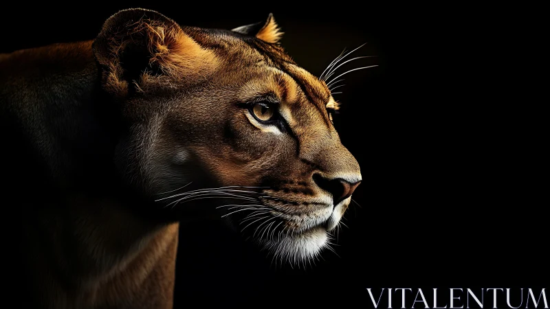 Lioness Profile Against Darkness.