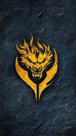 Fiery golden dragon emblem burns over dark stone field
