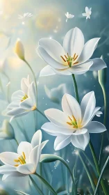 Delicate White Flowers Blooming in Soft Ethereal Light
