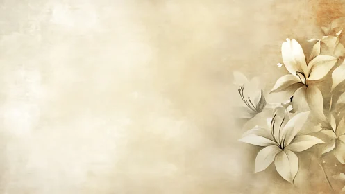 Sepia lilies whisper along a soft parchment horizon.