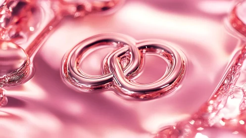 Interlocking Pink Metal Rings on Glossy Surface, Abstract Style.