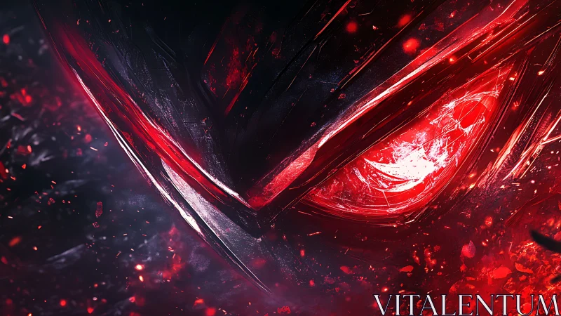 Burning cyber visor with crimson shards and molten glare.