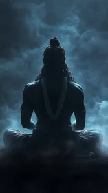 Mystic yogi sits in moonlit smoke, radiating silent power.