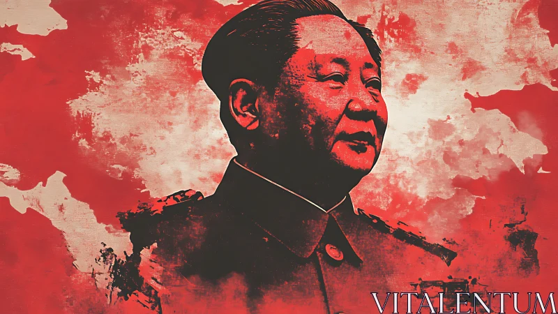 Portrait of political leader rendered in bold red tones