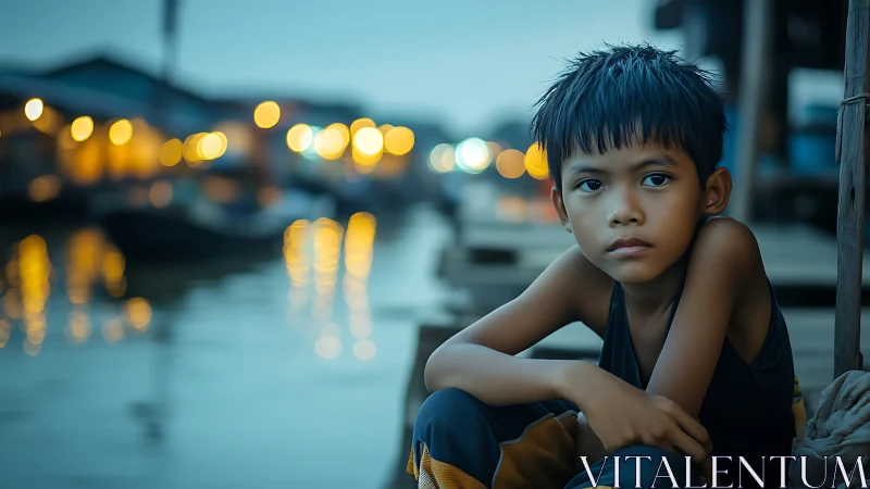 Harbor dusk reflections and a quiet boy&rsquo;s distant wondering.