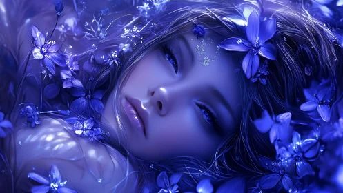 Noctilucent floral portrait of ethereal bioluminescent muse.