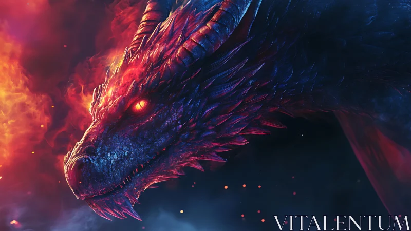 Side profile of fire-lit dragon head in glowing embers.