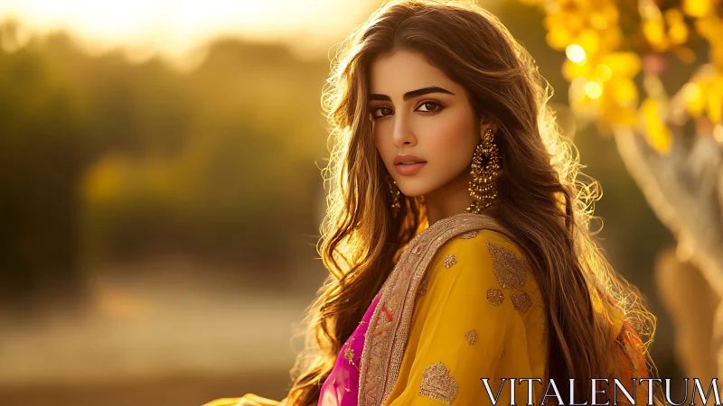 Woman in traditional attire in warm outdoor backlight.