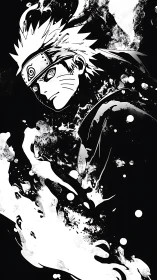 Anime hero emerges from inky shadows in bold contrast