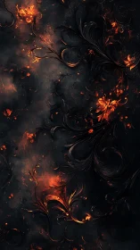 Floral embers twist through dark swirling abstract background