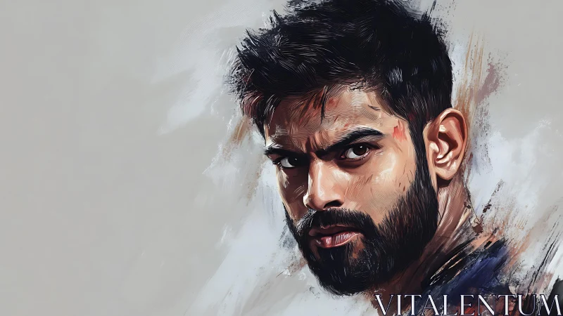 Expressive digital portrait renders intense male gaze in profile