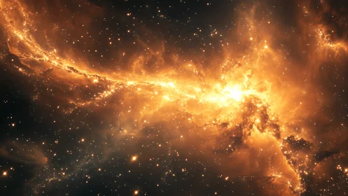 Starfire river spills across a newborn golden nebula.