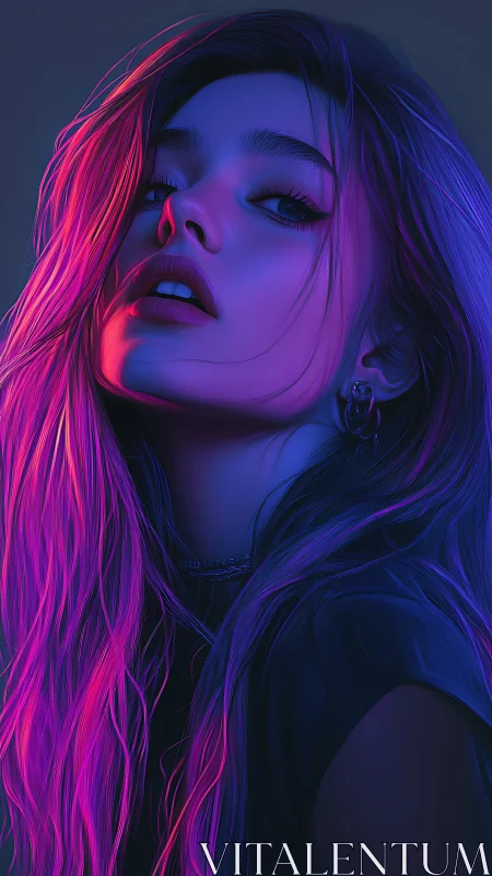 Neon-lit portrait of a dreamy night rebel in soft focus.
