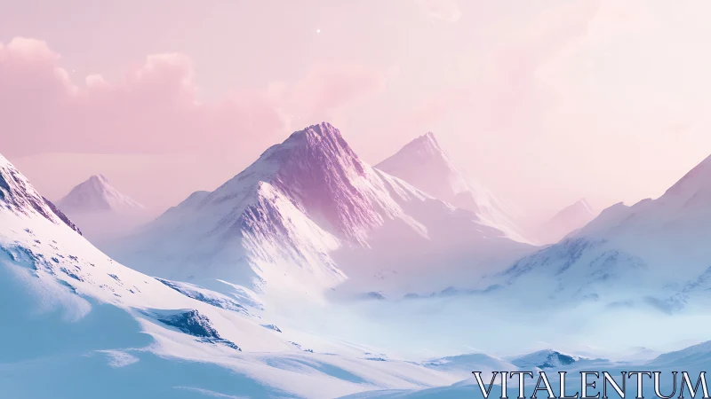 Glacial mountain ridge under diffuse pink atmospheric scattering.