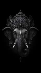 Monochrome ganesha bust with hyper-detailed ornamental filigree.