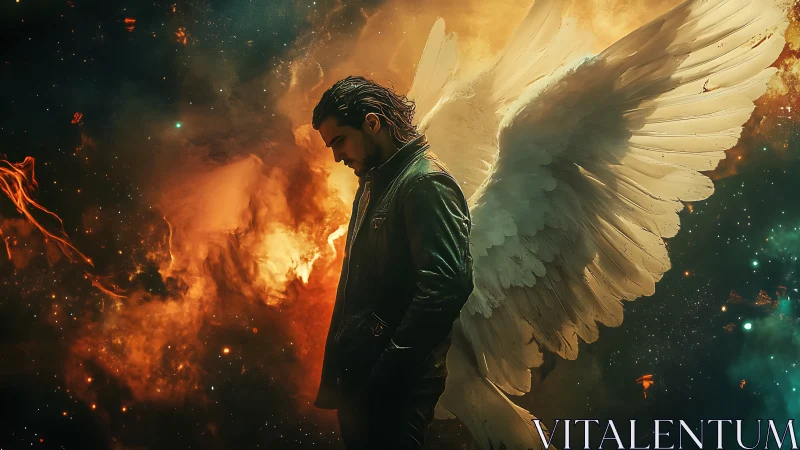 Brooding winged wanderer smolders in a star-forged inferno.