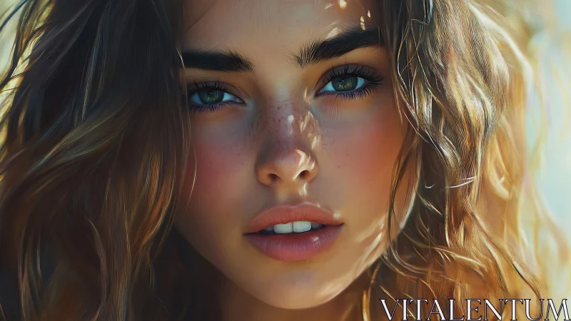 Digital painting portrait with luminous sunlit detailing.