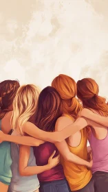 Women standing together in close, supportive embrace.
