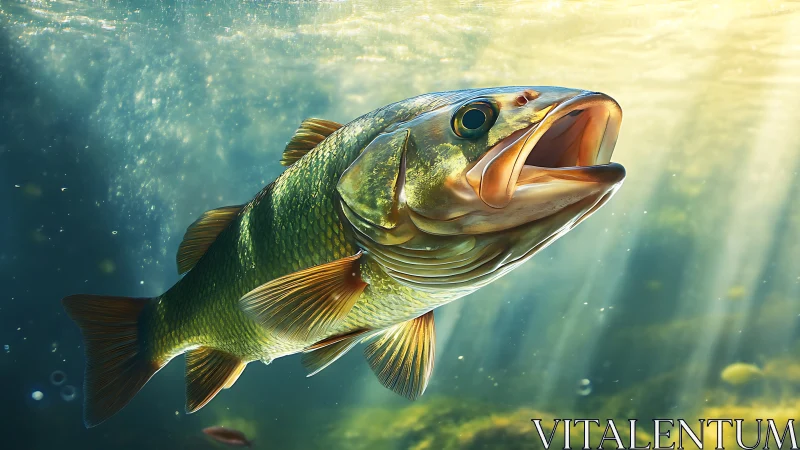 Underwater fish rendering shows open-mouthed lateral profile
