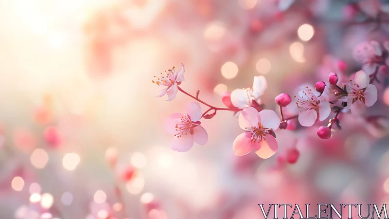 Cherry Blossoms Dance Through Luminous Haze.