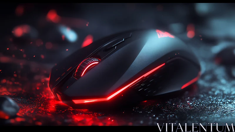 Sleek gaming mouse glowing with bold neon red light.