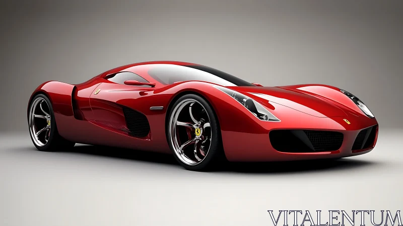 Red concept supercar in glossy studio-rendered three quarter view.