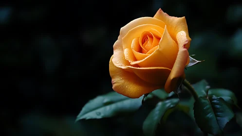 Golden Rose Glistens With Morning Dewdrops.