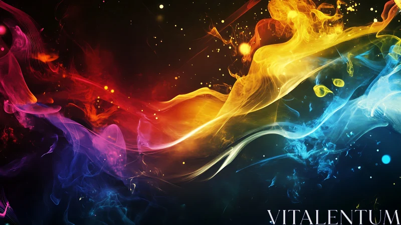 Colorful light waves swirl through dark cosmic space.