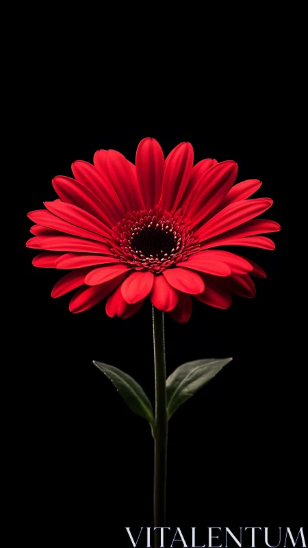 Red Gerbera Daisy Against Black Background