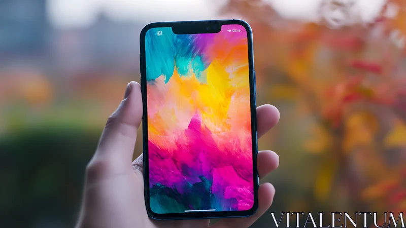 Smartphone Display with Vibrant Abstract Gradient Artwork