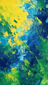 Bold yellow and blue abstract strokes suggest vivid motion.