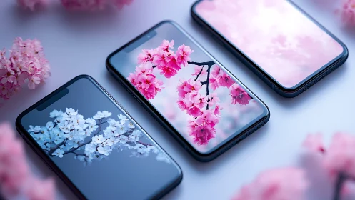 Blooming phone screens turn cherry blossoms into soft light