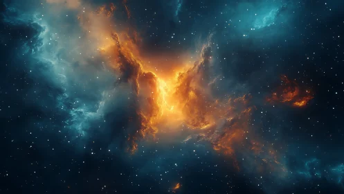 Glowing cosmic nebula unfolding in soft teal night skies.