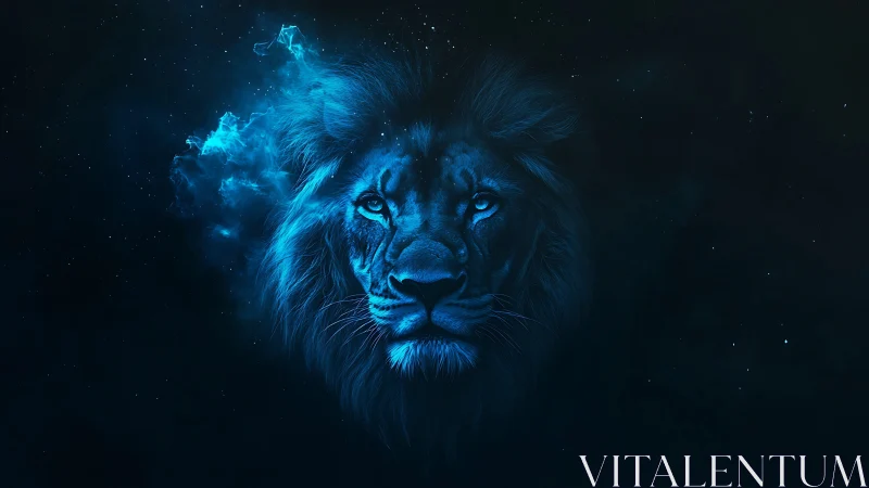 Starlit nebula lion drifts forward as a cosmic midnight guardian